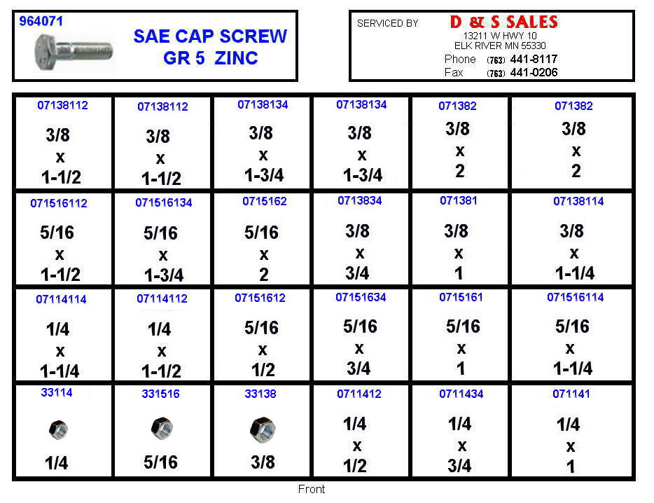 Cap Screw SAE Hexhead Grade 5 Zinc Assortment