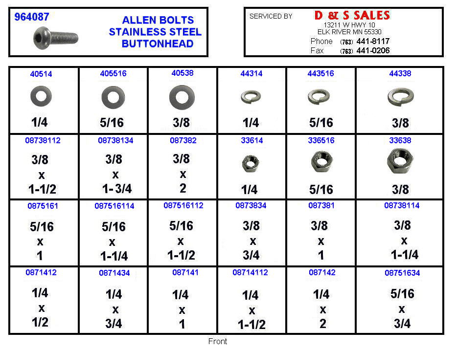 Assortment Buttonhead Allen Bolts / Nuts / Washers / Locks Stainless Steel