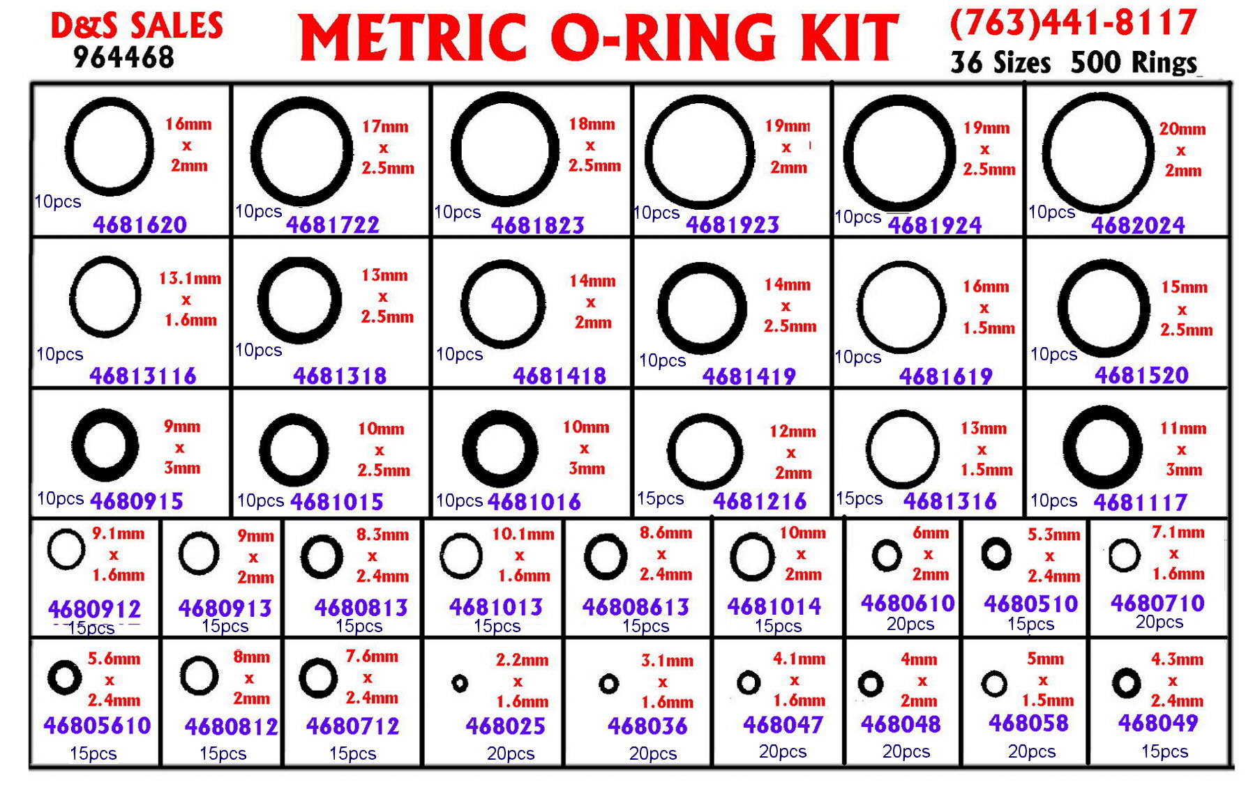 Rubber O-Rings Assortment Metric    964468
